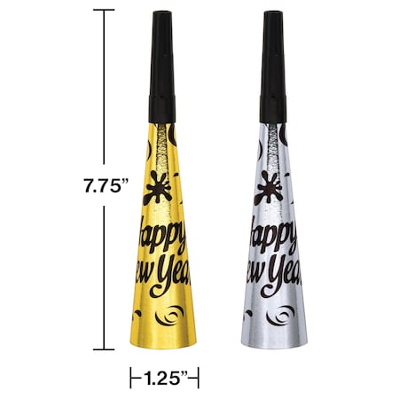 Creative Converting 7.75" x 1.25" Silver and Gold Foil Party Horns PK72, 72PK 353091